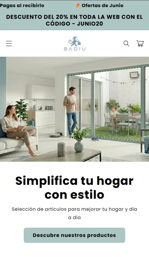 Badiu.es — tienda online de hogar, vista móvil