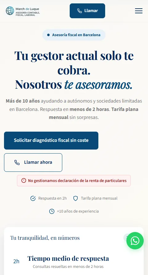 March de Luque — asesoría contable, fiscal y laboral en Barcelona, vista móvil